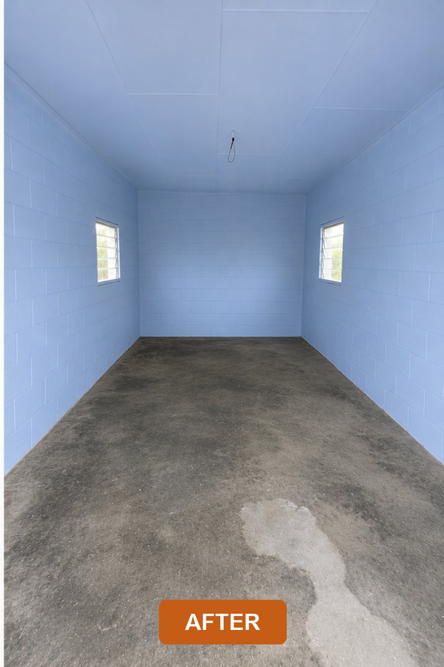 Block wall after being sealed and painted