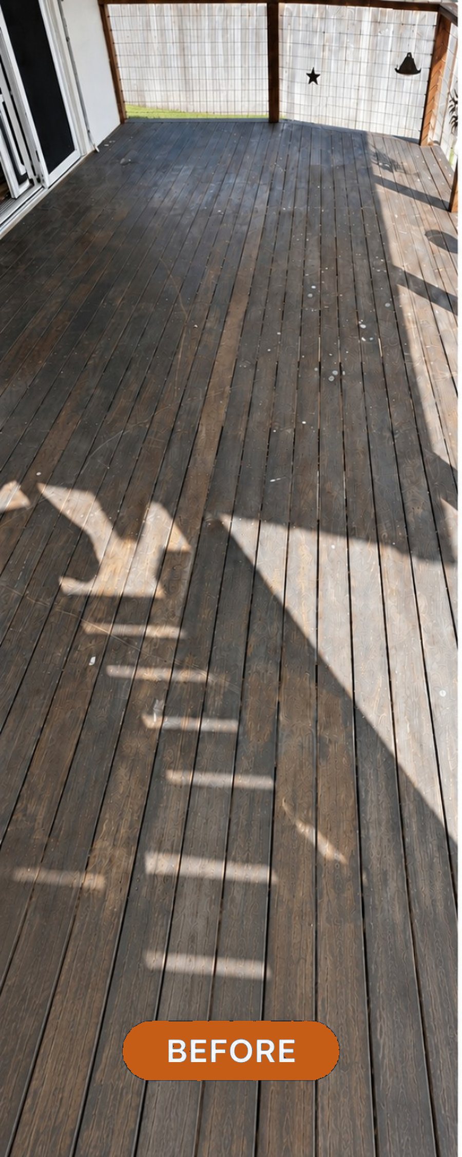 Covered deck before, grey and weathered