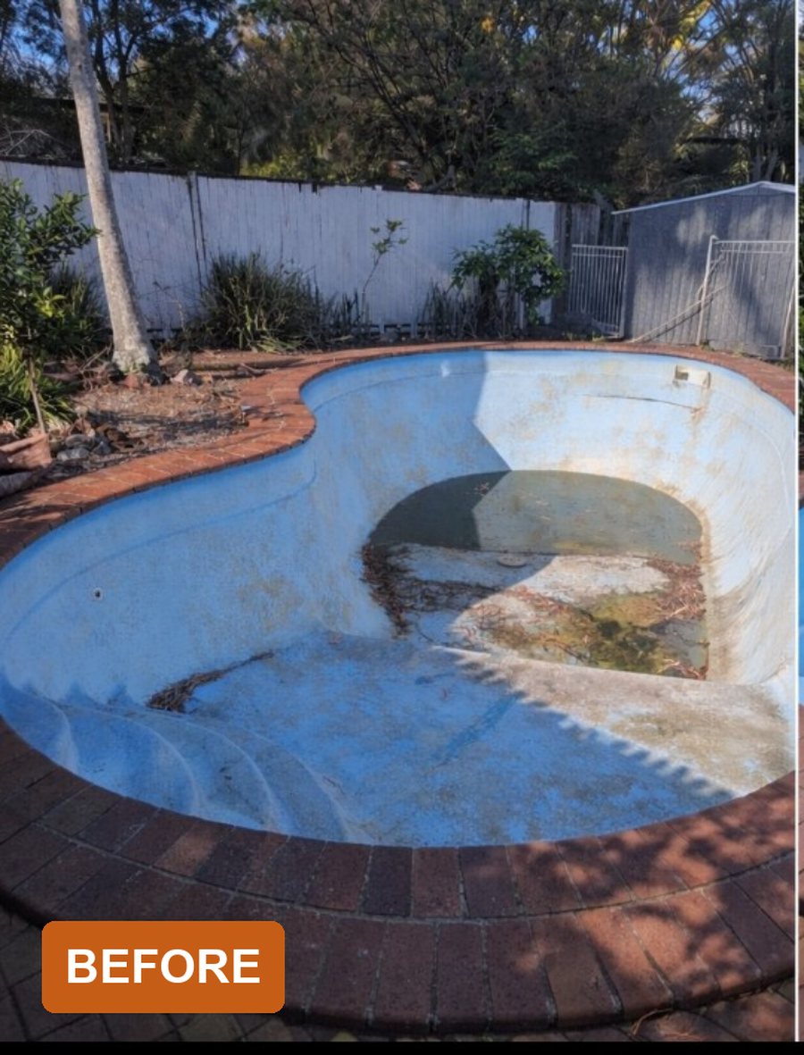 Pool before restoration, stained and drained