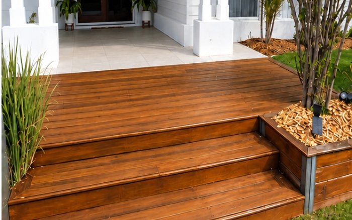 Timber deck sanded, stained and sealed